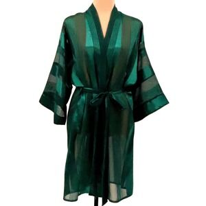 Kristine Tyler Sheer Striped Robe Womens One Size Green Lingerie Vtg 90s Lounge